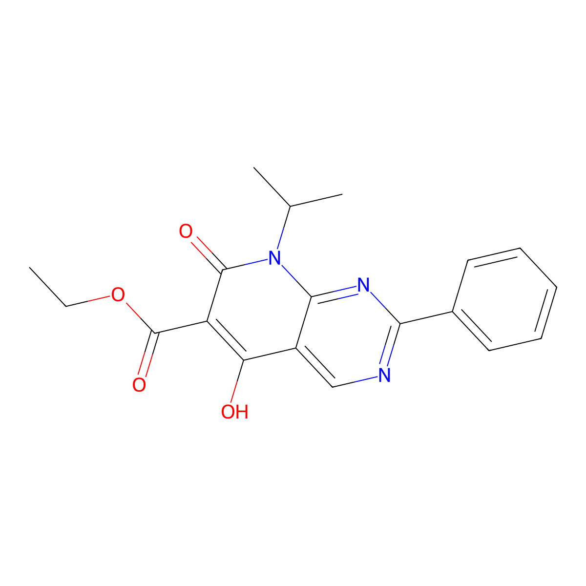 Ethyl 5-hydroxy-8-isopropyl-7-oxo-2-phenyl-7,8-dihydropyrido[2,3-d]pyrimidine-6-carboxylate molecular structure, CAS 1253790-73-6