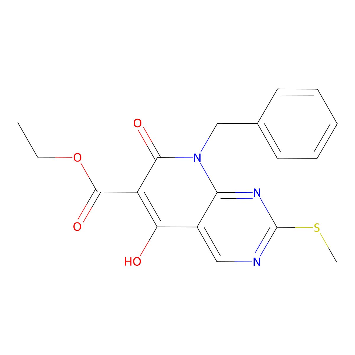 Ethyl 8-benzyl-5-hydroxy-2-(methylthio)-7-oxo-7,8-dihydropyrido[2,3-d]pyrimidine-6-carboxylate molecular structure, CAS 1253791-11-5
