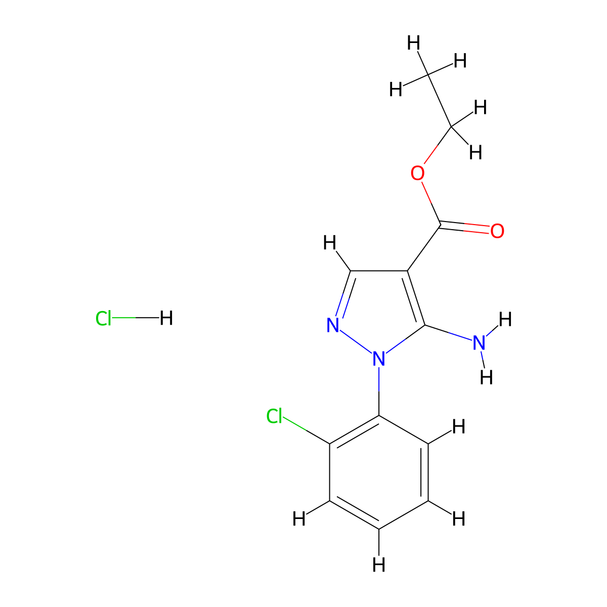 Ethyl 5-amino-1-(2-chlorophenyl)-1H-pyrazole-4-carboxylate hydrochloride molecular structure, CAS 1253791-51-3