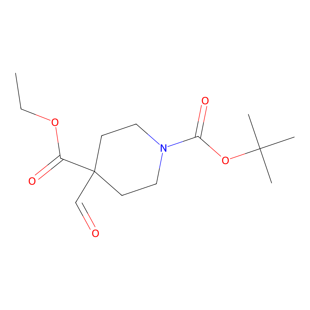 1-tert-Butyl 4-ethyl 4-formylpiperidine-1,4-dicarboxylate molecular structure, CAS 1253791-57-9