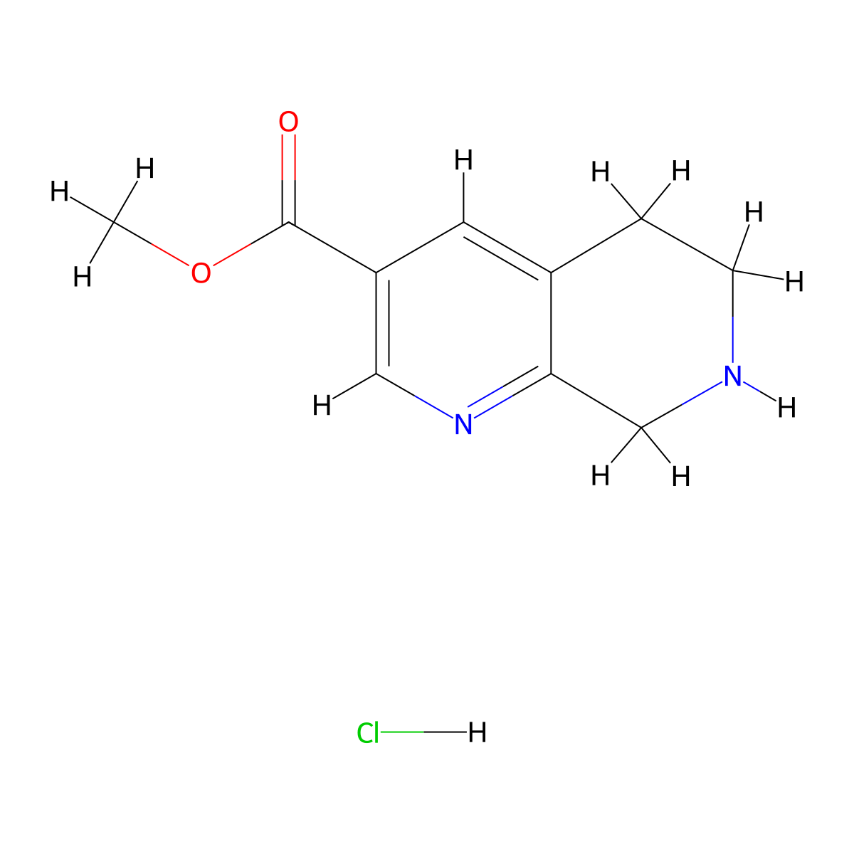 Methyl 5,6,7,8-tetrahydro-1,7-naphthyridine-3-carboxylate hydrochloride molecular structure, CAS 1253792-57-2