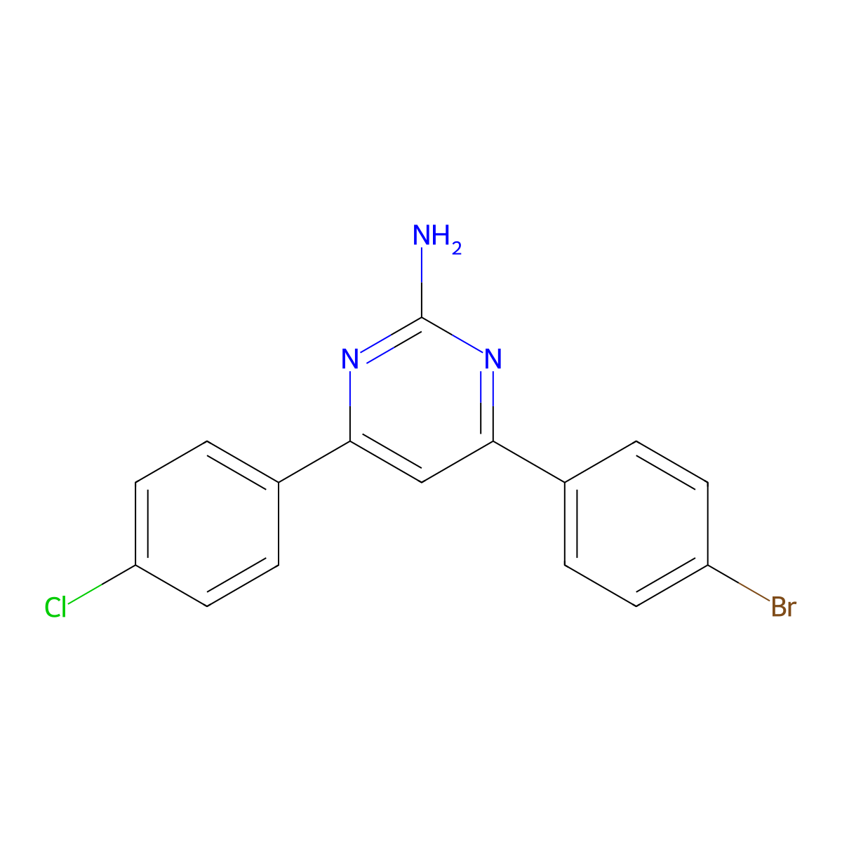 4-(4-Bromophenyl)-6-(4-chlorophenyl)pyrimidin-2-amine molecular structure, CAS 125383-30-4