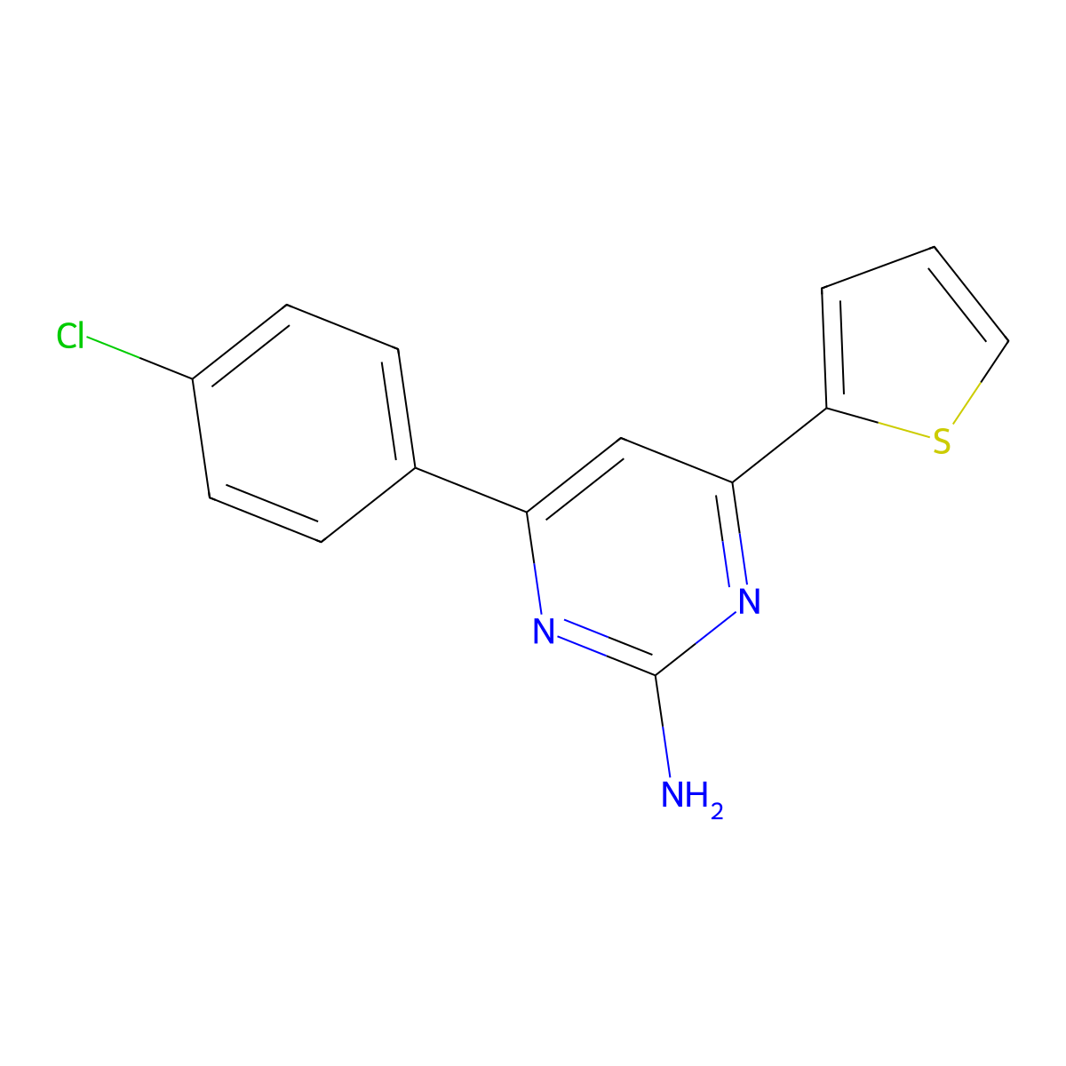 4-(4-Chlorophenyl)-6-(thiophen-2-yl)pyrimidin-2-amine molecular structure, CAS 125383-31-5