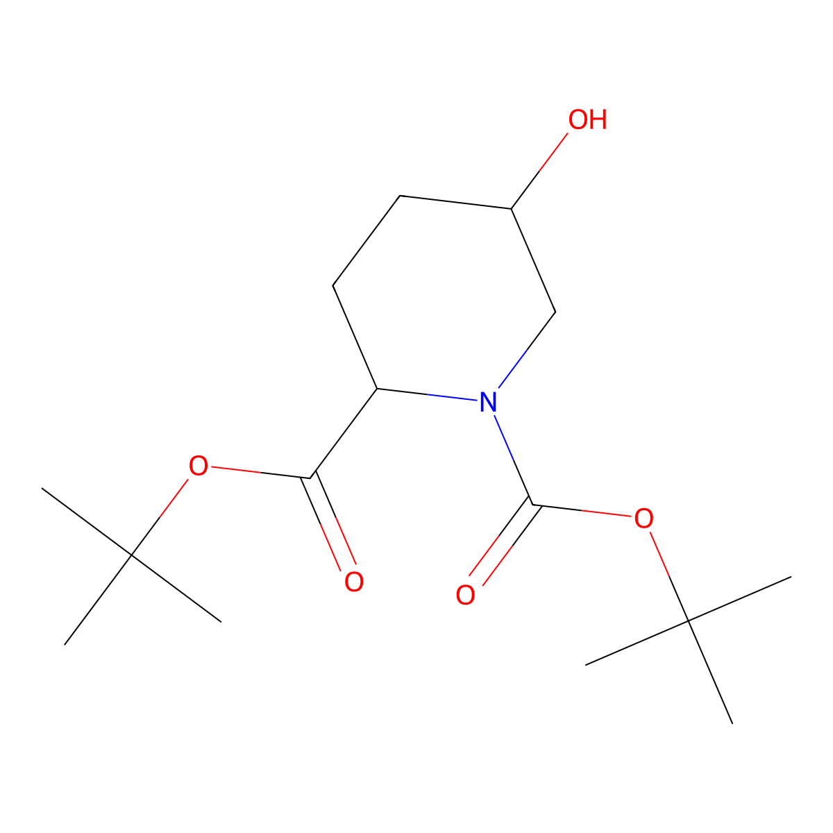 (2S,5S)-5-hydroxy-piperidine-1,2-dicarboxylic acid di-tert-butyl ester molecular structure, CAS 1253856-42-6