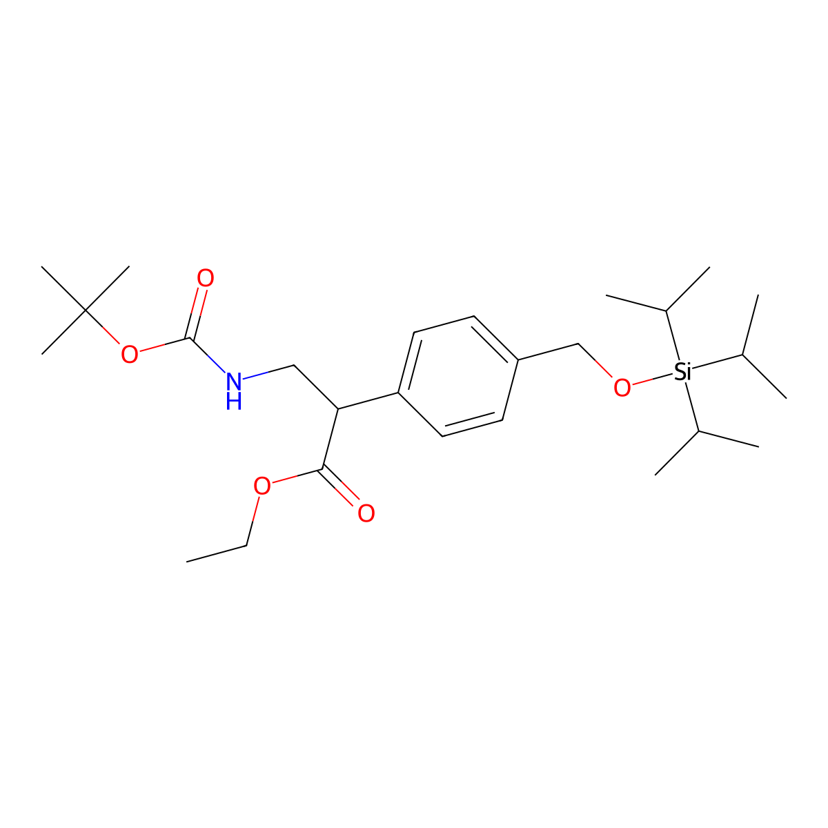 Ethyl 3-((tert-butoxycarbonyl)amino)-2-(4-(((triisopropylsilyl)oxy)methyl)phenyl)propanoate molecular structure, CAS 1253955-23-5