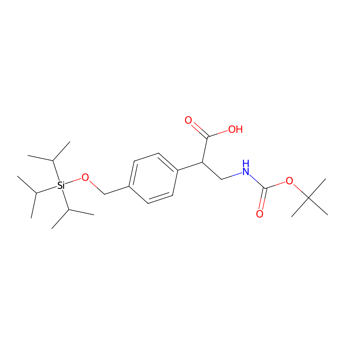 3-((tert-Butoxycarbonyl)amino)-2-(4-(((triisopropylsilyl)oxy)methyl)phenyl)propanoic acid molecular structure, CAS 1253955-24-6