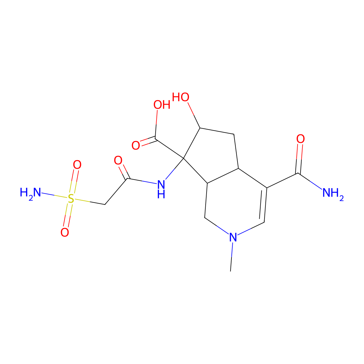 (4aR,6S,7R,7aS)-4-(Aminocarbonyl)-7-((2-(aminosulfonyl)acetyl)amino)-2,4a,5,6,7,7a-hexahydro-6-hydroxy-2-methyl-1H-cyclopenta(c)pyridine-7-carboxylic acid molecular structure, CAS 125399-82-8