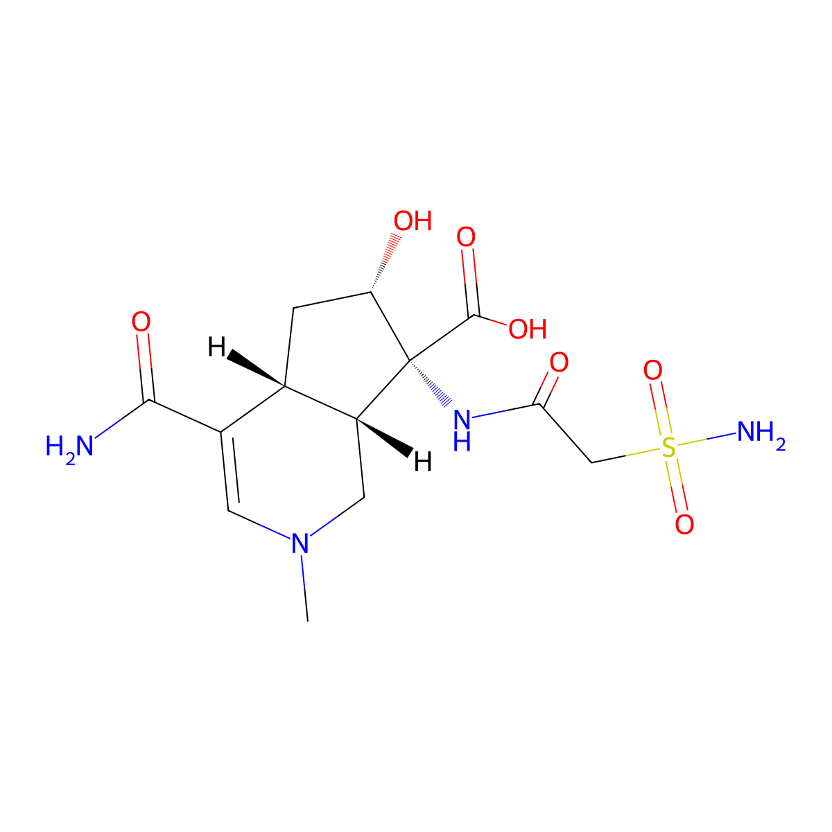 (4aR,6S,7R,7aS)-4-(Aminocarbonyl)-7-((2-(aminosulfonyl)acetyl)amino)-2,4a,5,6,7,7a-hexahydro-6-hydroxy-2-methyl-1H-cyclopenta(c)pyridine-7-carboxylic acid molecular structure, CAS 125399-82-8