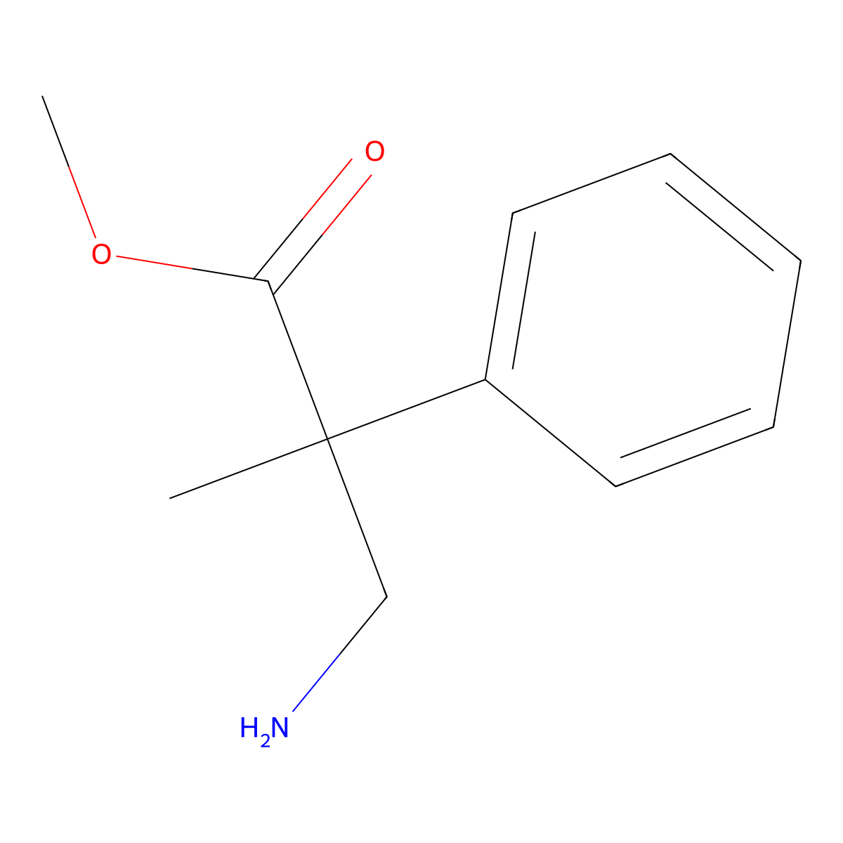 Methyl 3-amino-2-methyl-2-phenylpropanoate molecular structure, CAS 1254033-51-6