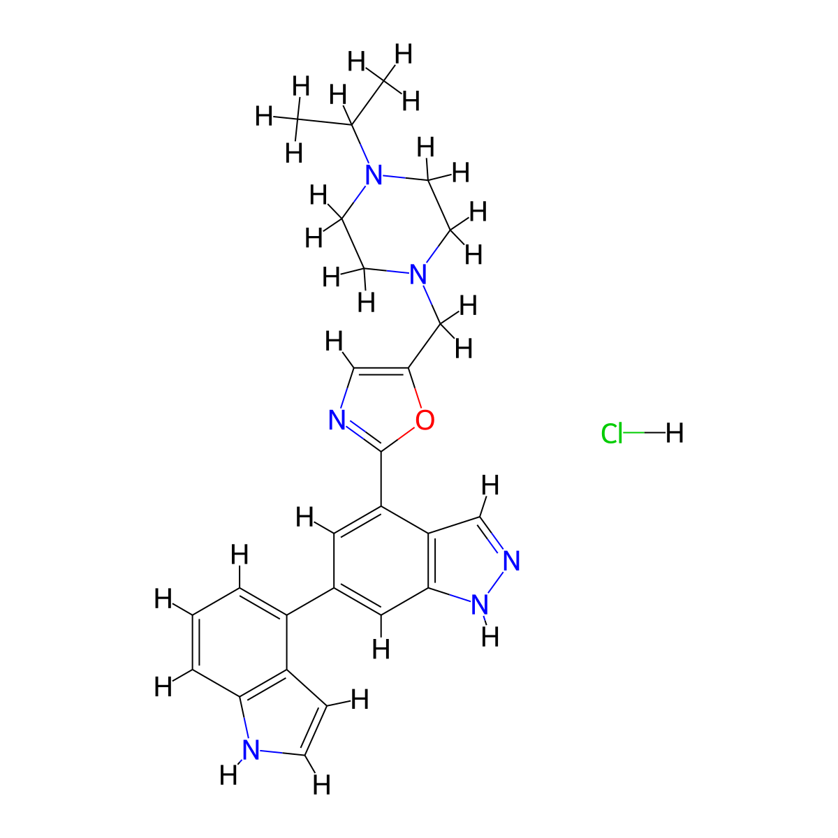 2-(6-(1H-Indol-4-yl)-1H-indazol-4-yl)-5-((4-isopropylpiperazin-1-yl)methyl)oxazole hydrochloride molecular structure, CAS 1254036-77-5