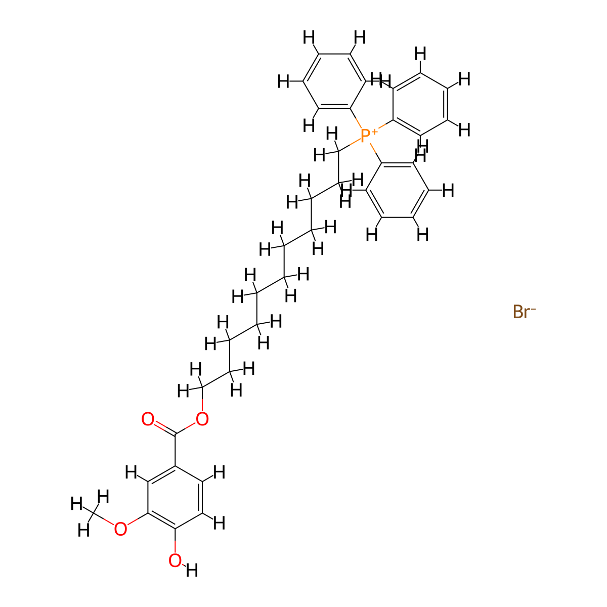 (11-((4-Hydroxy-3-methoxybenzoyl)oxy)undecyl)triphenylphosphonium bromide molecular structure, CAS 1254044-38-6