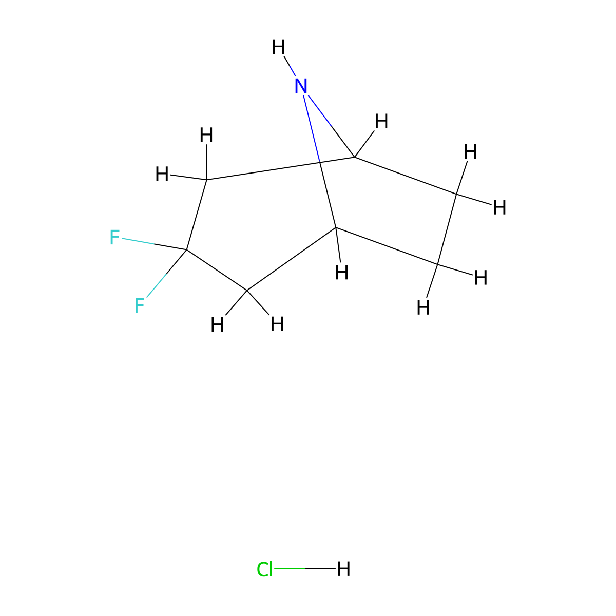 3,3-Difluoro-8-azabicyclo(3.2.1)octane hydrochloride molecular structure, CAS 1254104-06-7