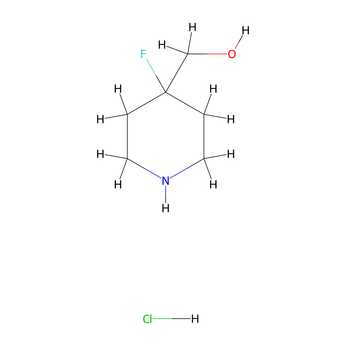 (4-Fluoropiperidin-4-yl)methanol hydrochloride molecular structure, CAS 1254115-16-6