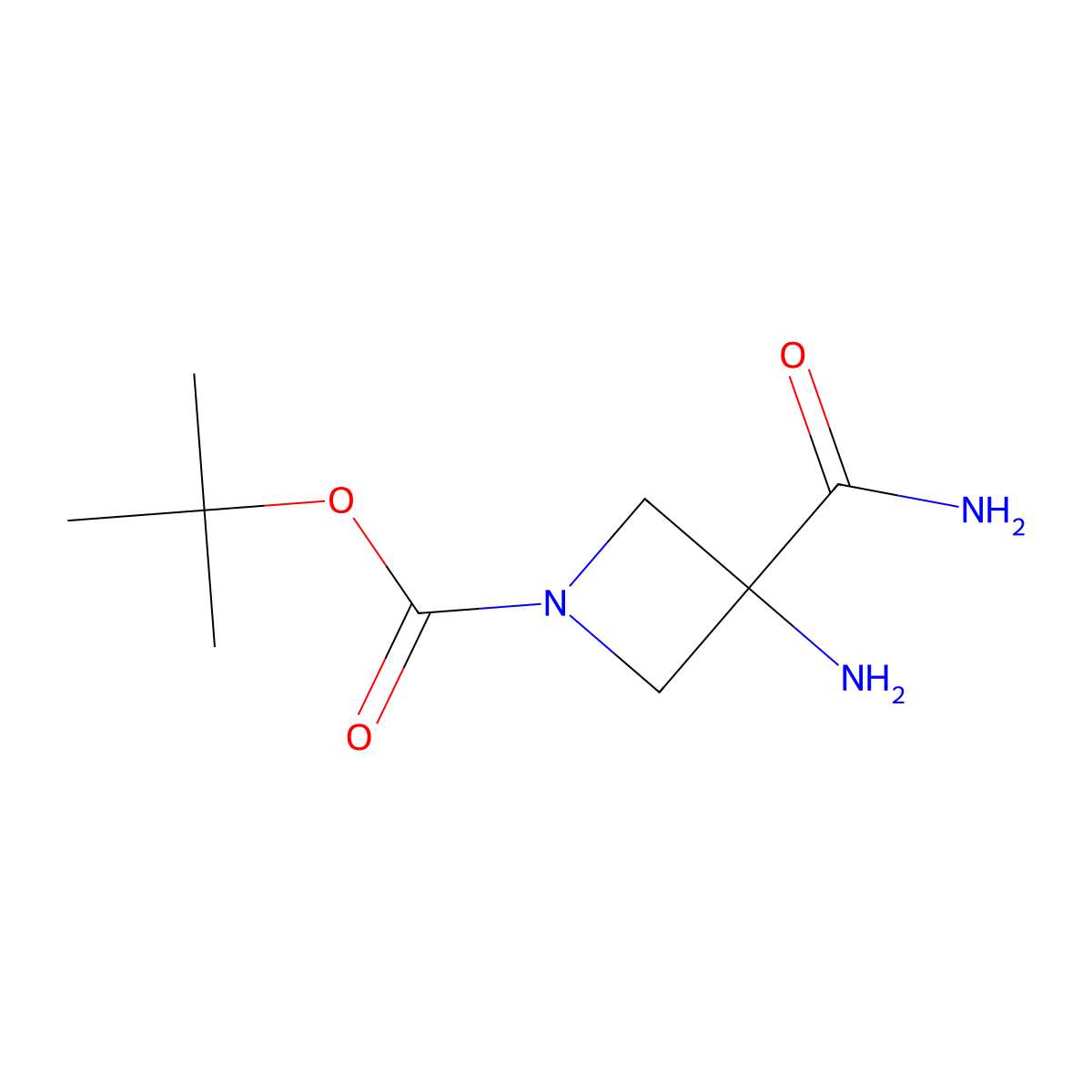 Tert-butyl 3-amino-3-carbamoylazetidine-1-carboxylate molecular structure, CAS 1254120-14-3