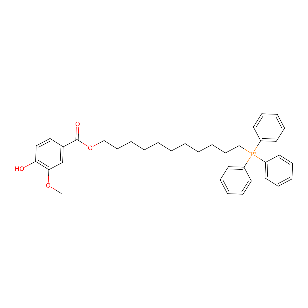 (11-((4-Hydroxy-3-methoxybenzoyl)oxy)undecyl)triphenylphosphonium molecular structure, CAS 1254156-92-7