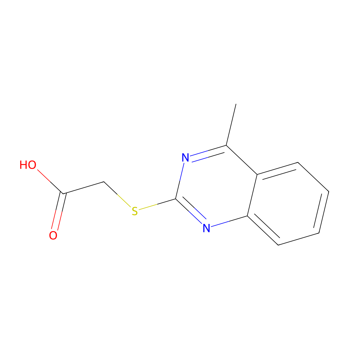 Acetic acid, 2-[(4-methyl-2-quinazolinyl)thio]- molecular structure, CAS 125416-70-8