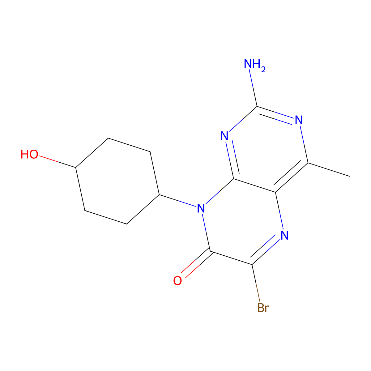 2-Amino-6-bromo-8-(4-hydroxycyclohexyl)-4-methyl-pteridin-7-one molecular structure, CAS 1254179-16-2