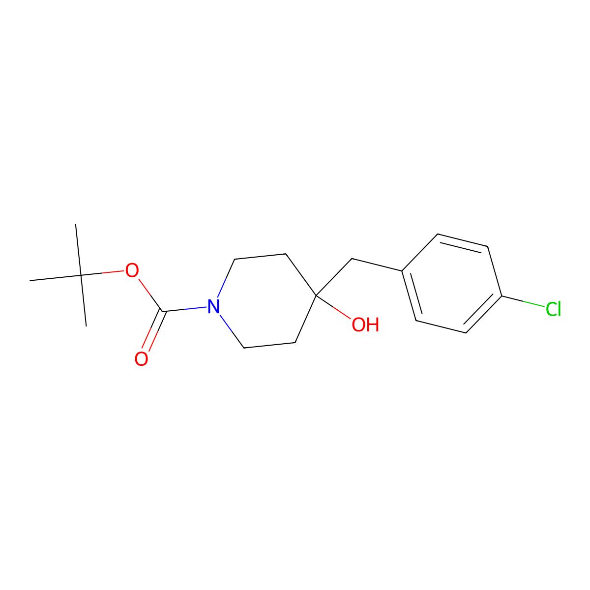 Tert-butyl 4-[(4-chlorophenyl)methyl]-4-hydroxypiperidine-1-carboxylate molecular structure, CAS 1254220-11-5