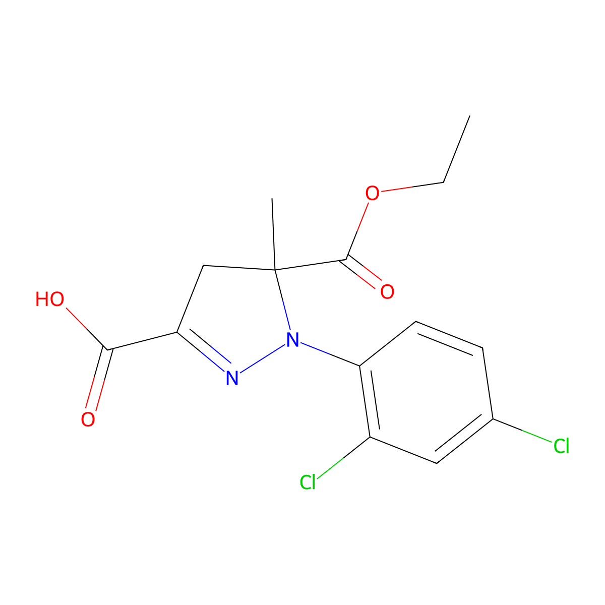 1-(2,4-dichlorophenyl)-5-(ethoxycarbonyl)-5-methyl-4,5-dihydro-1H-pyrazole-3-carboxylic acid molecular structure, CAS 1254310-00-3