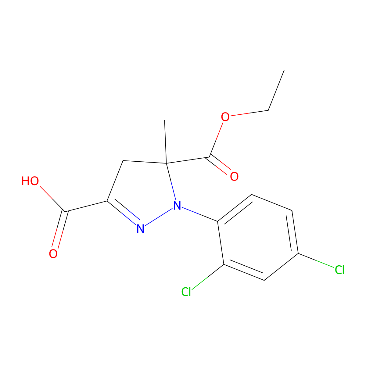 1-(2,4-dichlorophenyl)-5-(ethoxycarbonyl)-5-methyl-4,5-dihydro-1H-pyrazole-3-carboxylic acid molecular structure, CAS 1254310-00-3