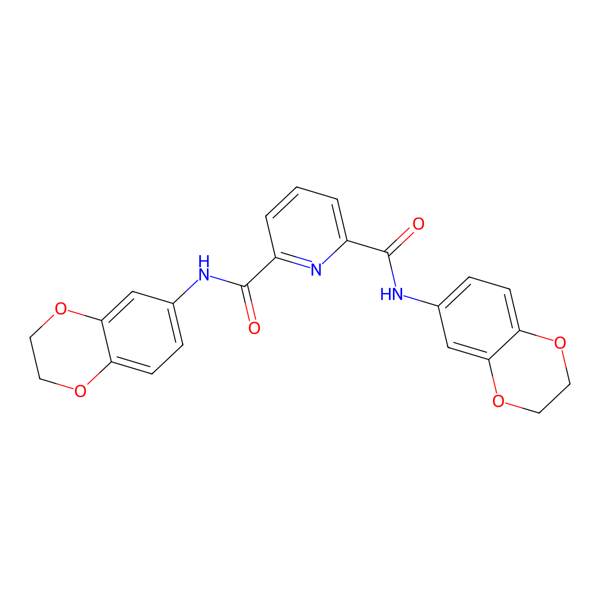 2-N,6-N-bis(2,3-dihydro-1,4-benzodioxin-6-yl)pyridine-2,6-dicarboxamide molecular structure, CAS 125444-25-9