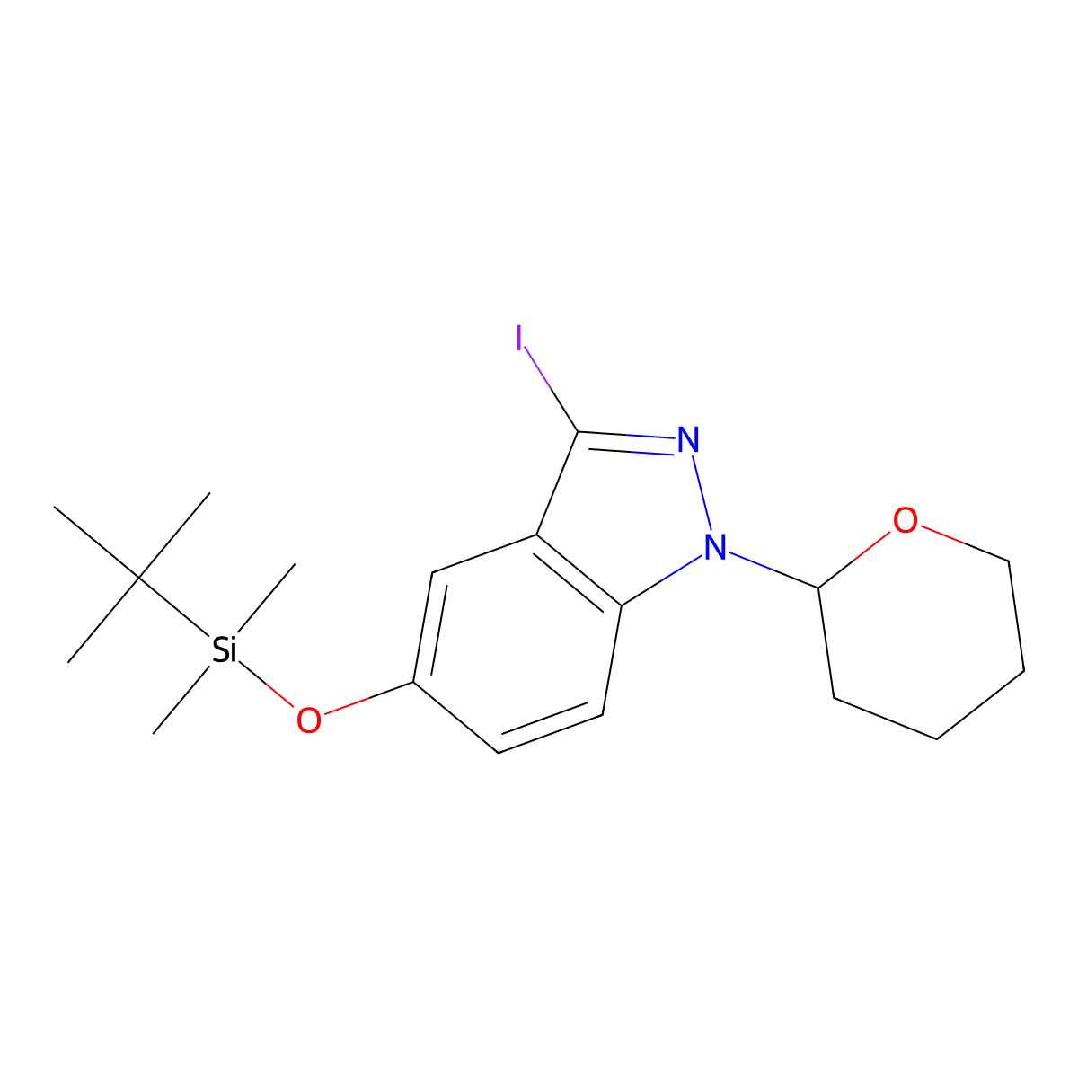 5-((tert-Butyldimethylsilyl)oxy)-3-iodo-1-(tetrahydro-2H-pyran-2-yl)-1H-indazole molecular structure, CAS 1254473-78-3