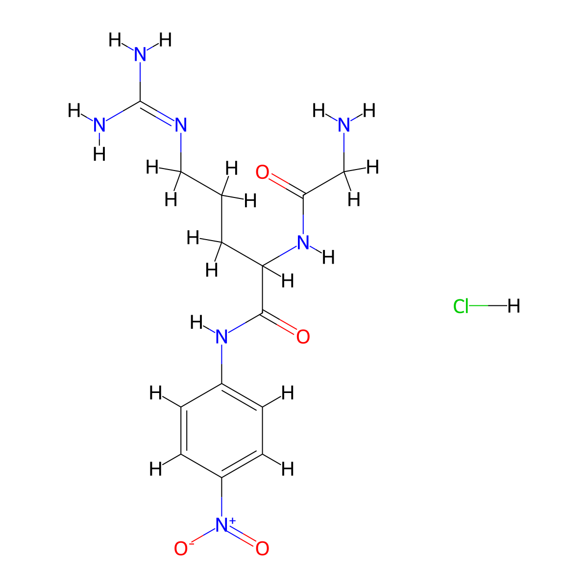 Glycyl-N~5~-(diaminomethylidene)-N-(4-nitrophenyl)ornithinamide--hydrogen chloride (1/1) molecular structure, CAS 125455-61-0