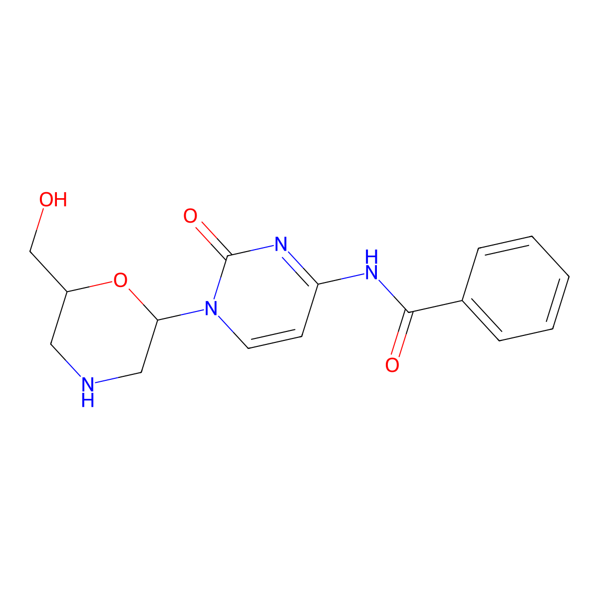 N-[1,2-Dihydro-1-[(2R,6S)-6-(hydroxymethyl)-2-morpholinyl]-2-oxo-4-pyrimidinyl]-benzamide molecular structure, CAS 125455-77-8