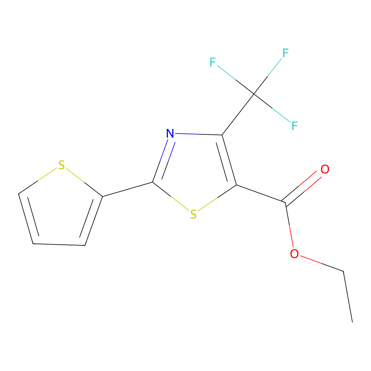 Ethyl 2-thiophen-2-yl-4-(trifluoromethyl)-1,3-thiazole-5-carboxylate molecular structure, CAS 1254694-35-3