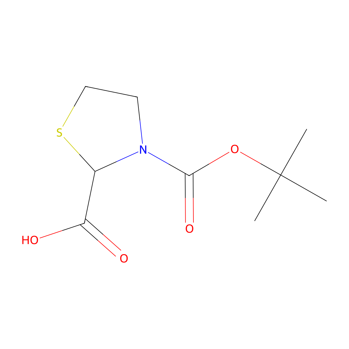 (2R)-3-(tert-Butoxycarbonyl)-1,3-thiazolidine-2-carboxylic acid molecular structure, CAS 125471-00-3