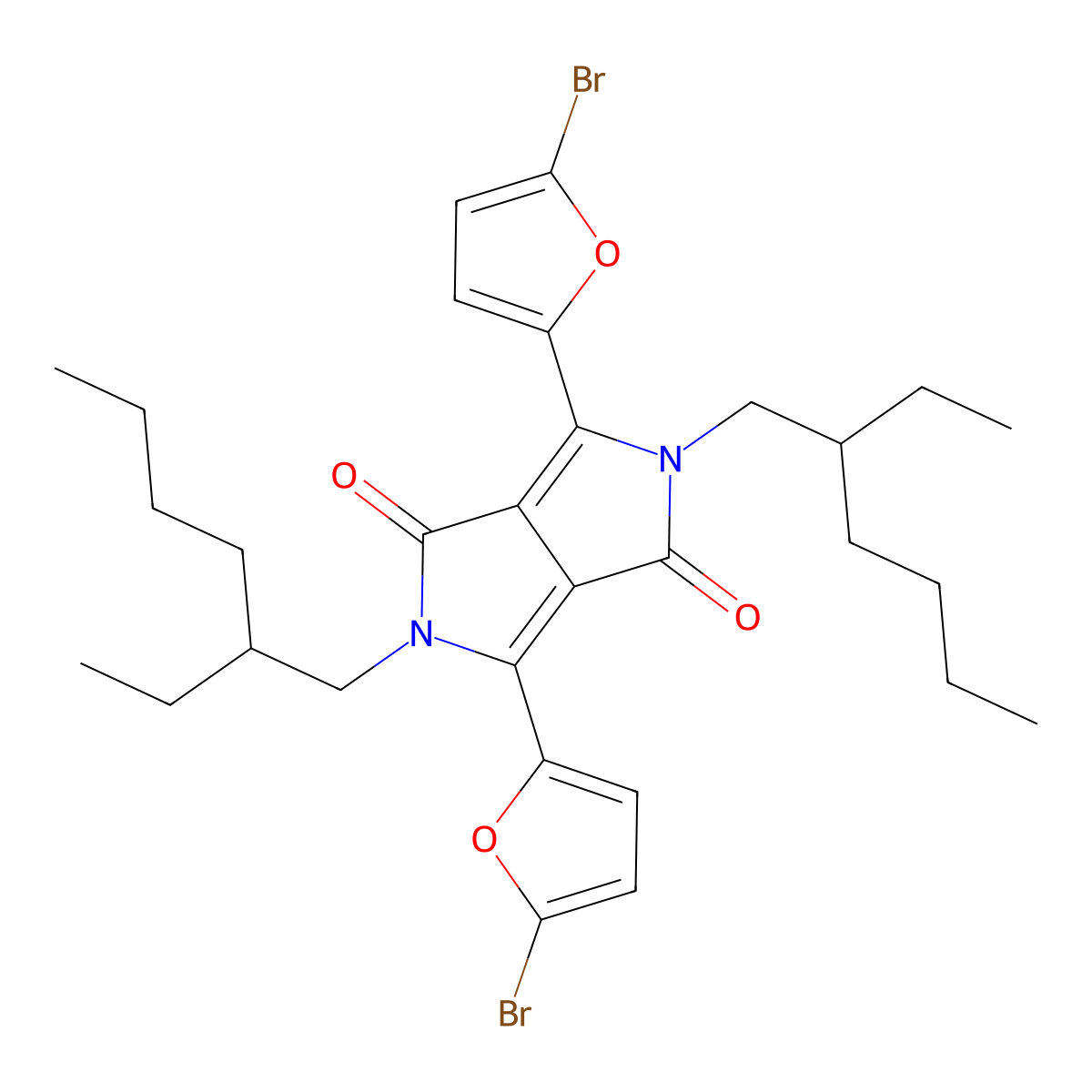 3,6-Bis(5-bromofuran-2-yl)-2,5-bis(2-ethylhexyl)-2,5-dihydropyrrolo[3,4-c]pyrrole-1,4-dione molecular structure, CAS 1254943-39-9