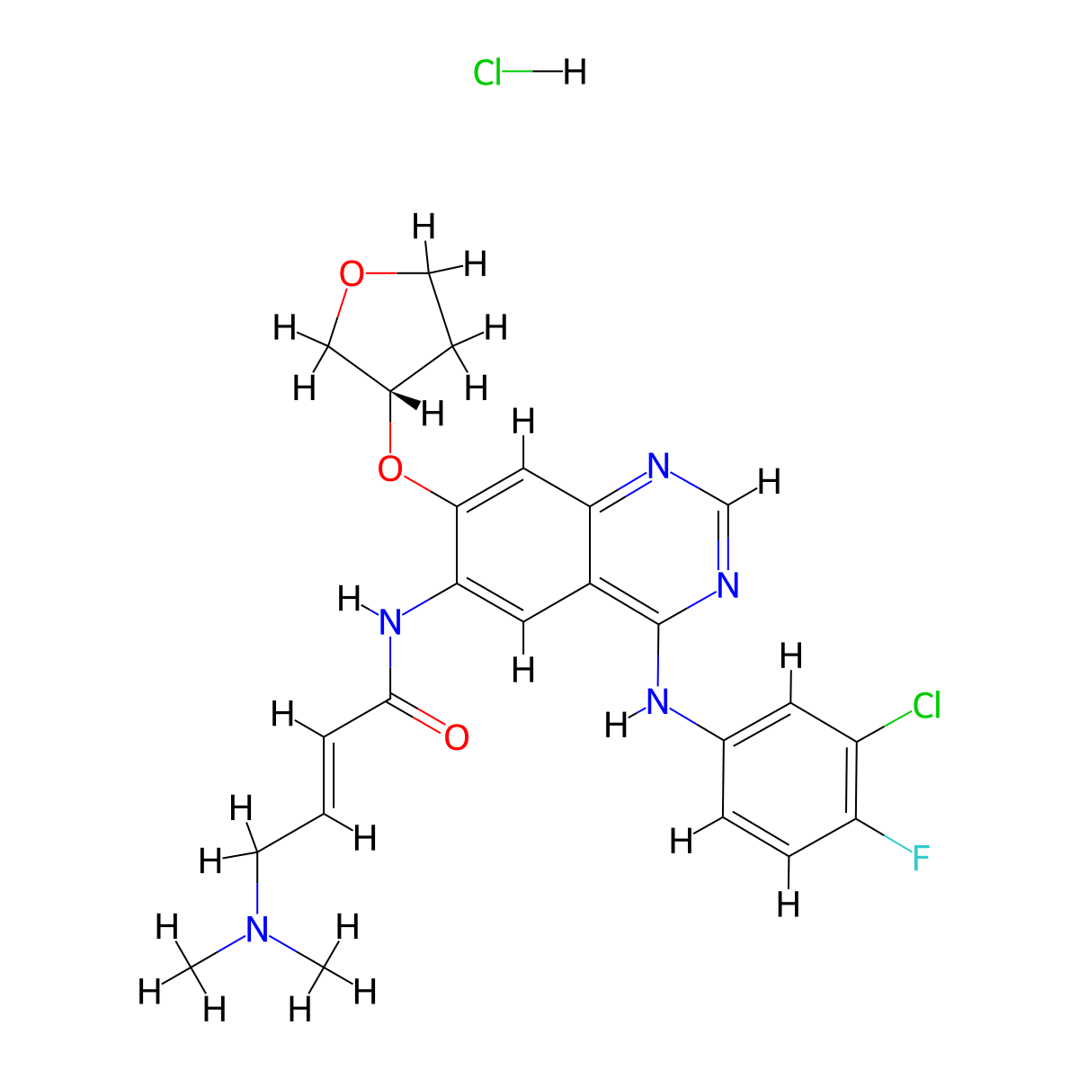 (S)-N-(4-((3-Chloro-4-fluorophenyl)amino)-7-((tetrahydrofuran-3-yl)oxy)quinazolin-6-yl)-4-(dimethylamino)but-2-enamide hydrochloride(1:x) molecular structure, CAS 1254955-21-9