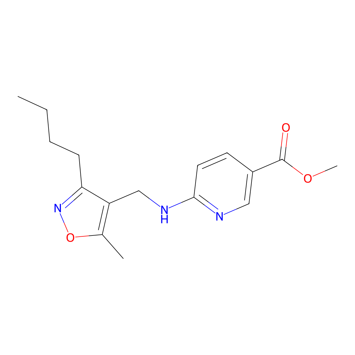 Methyl 6-(((3-butyl-5-methylisoxazol-4-yl)methyl)amino)nicotinate molecular structure, CAS 1254962-95-2