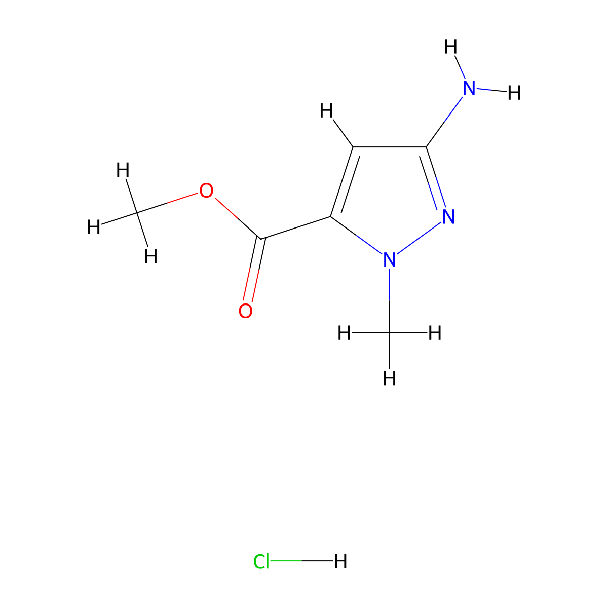 methyl 3-amino-1-methyl-1H-pyrazole-5-carboxylate hydrochloride molecular structure, CAS 1254966-69-2