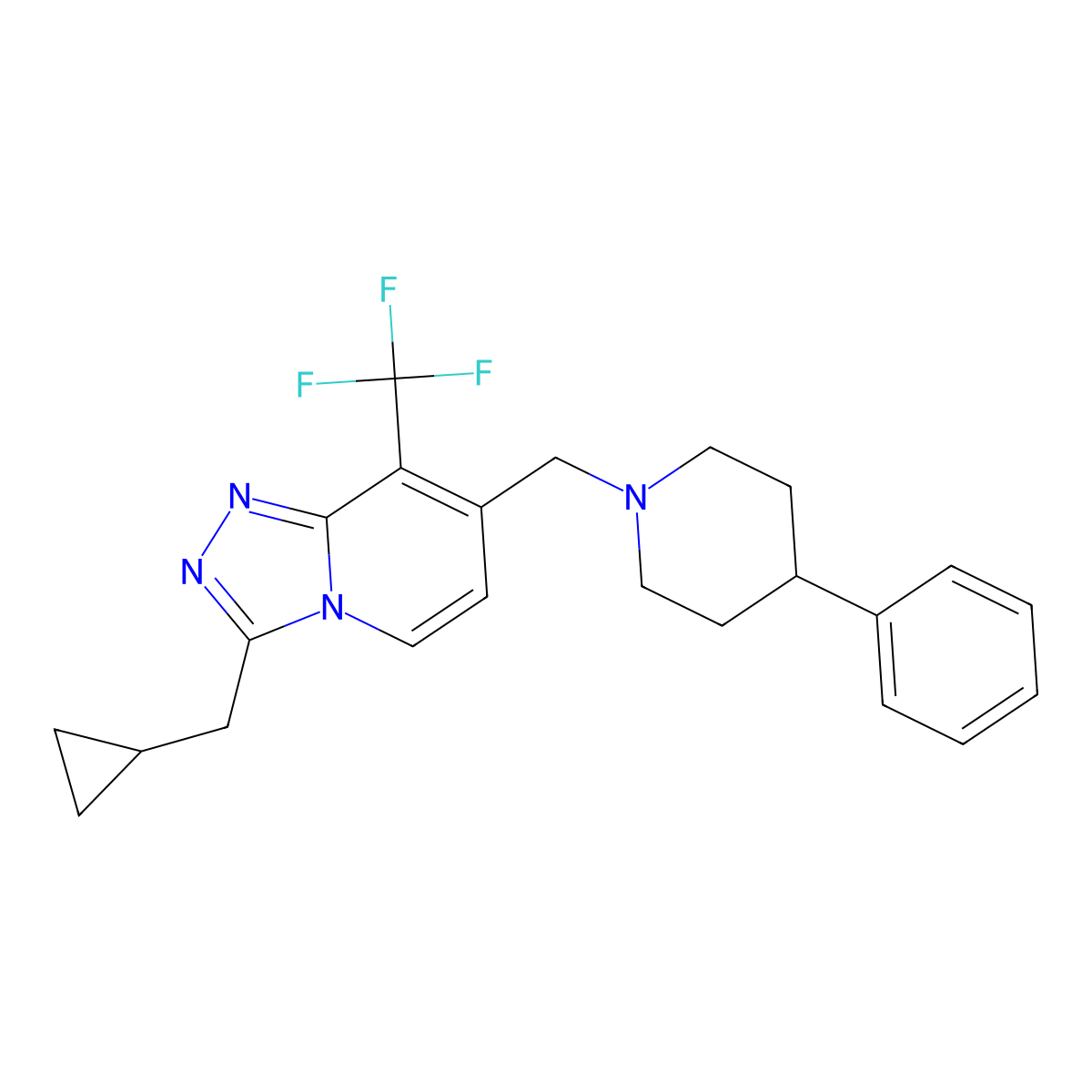 3-(Cyclopropylmethyl)-7-((4-phenyl-1-piperidinyl)methyl)-8-(trifluoromethyl)-1,2,4-triazolo(4,3-a)pyridine molecular structure, CAS 1254980-38-5