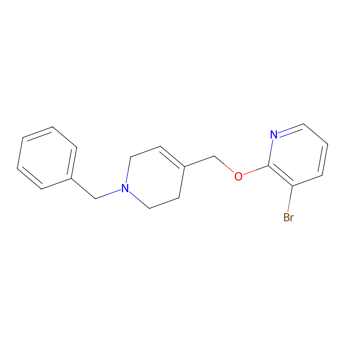 Pyridine, 3-bromo-2-[[1,2,3,6-tetrahydro-1-(phenylmethyl)-4-pyridinyl]methoxy]- molecular structure, CAS 1254981-60-6