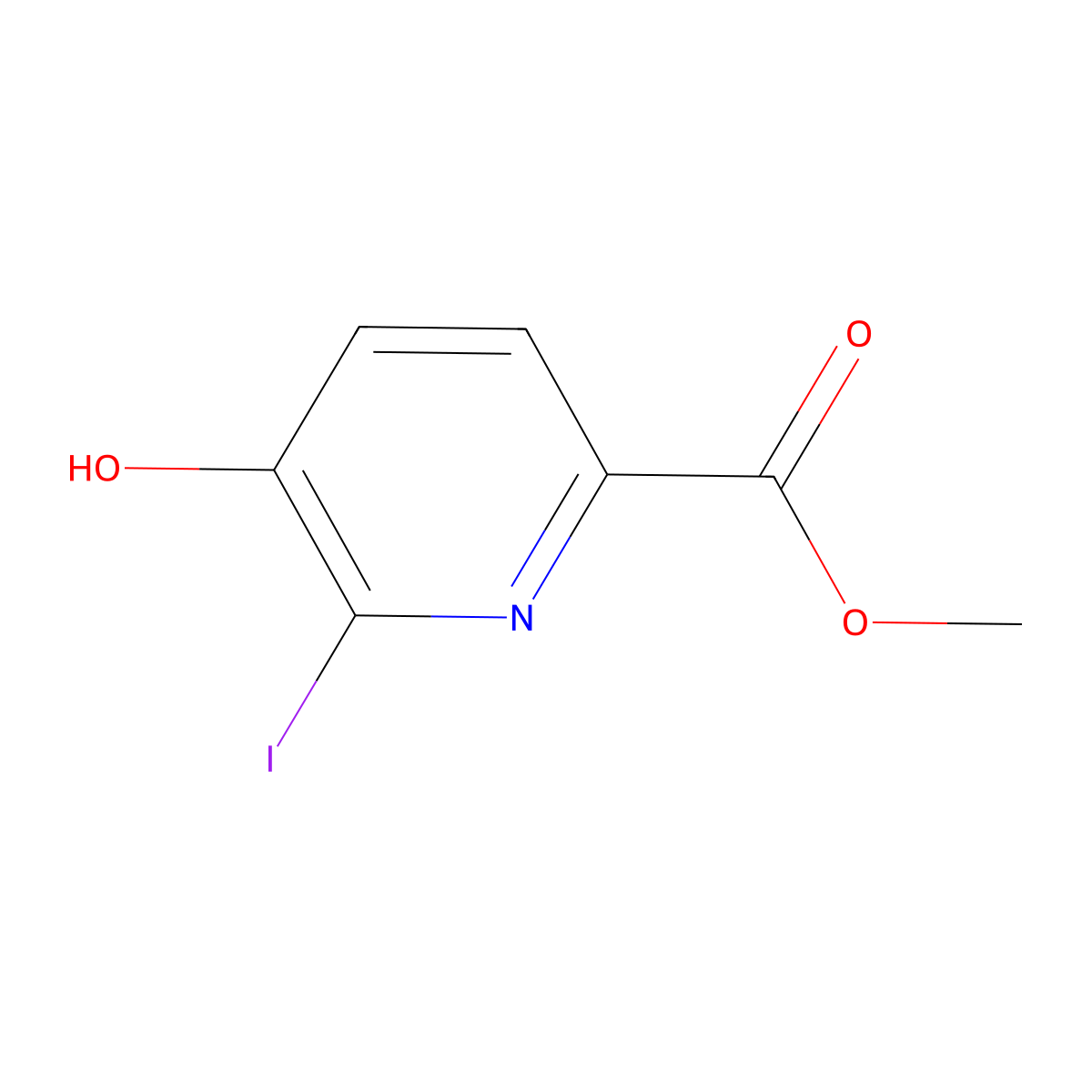 Methyl 5-hydroxy-6-iodopicolinate molecular structure, CAS 1255098-43-1
