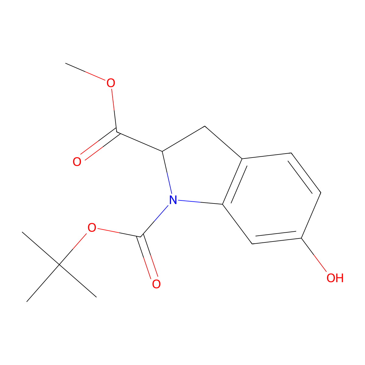 Methyl N-Boc-6-hydroxy-indoline-2-carboxylate molecular structure, CAS 1255098-54-4