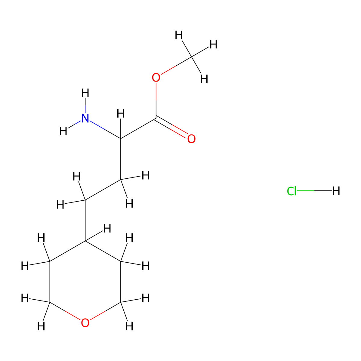 Methyl 2-amino-4-(oxan-4-yl)butanoate hydrochloride molecular structure, CAS 1255098-55-5