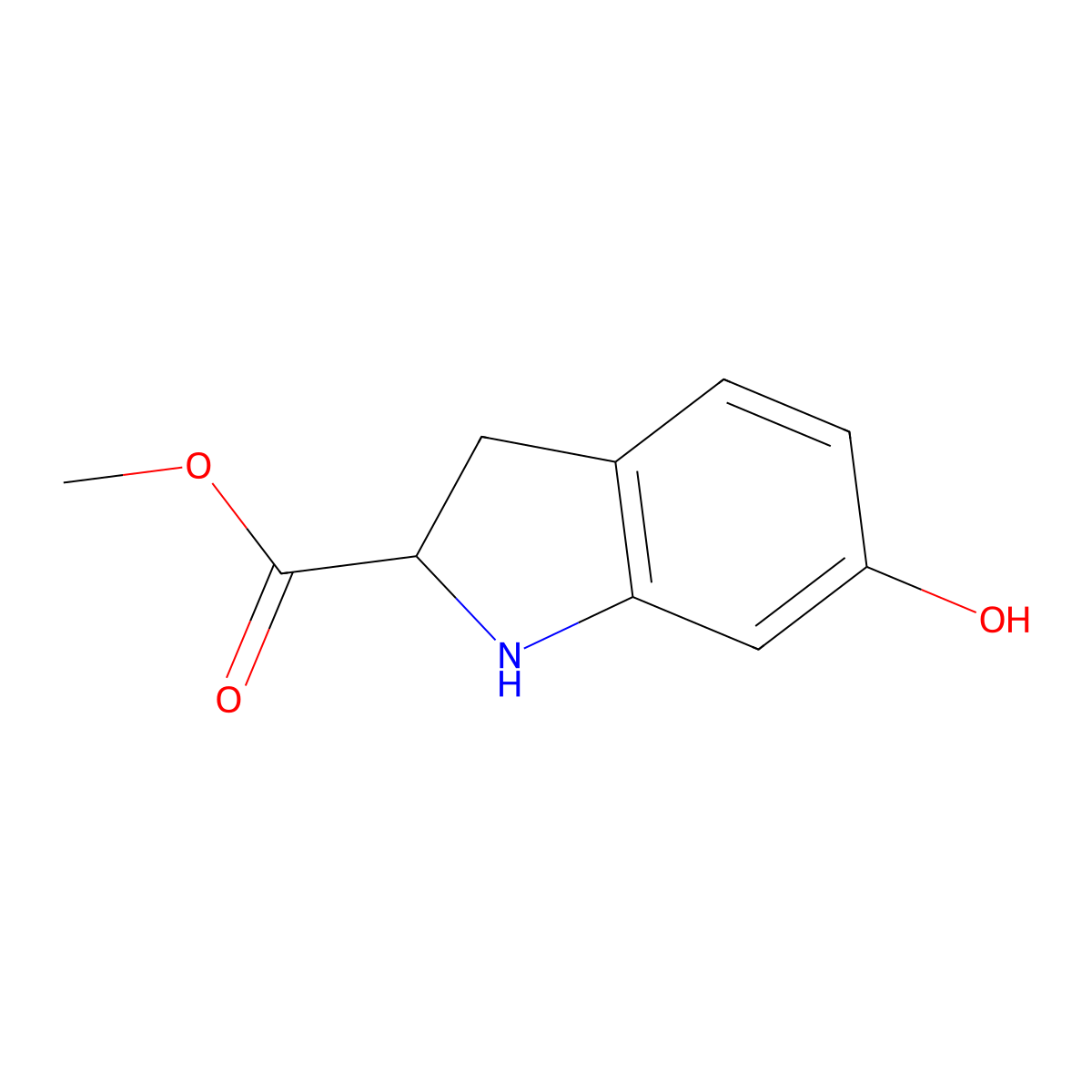 Methyl 6-hydroxy-2,3-dihydro-1H-indole-2-carboxylate molecular structure, CAS 1255098-63-5