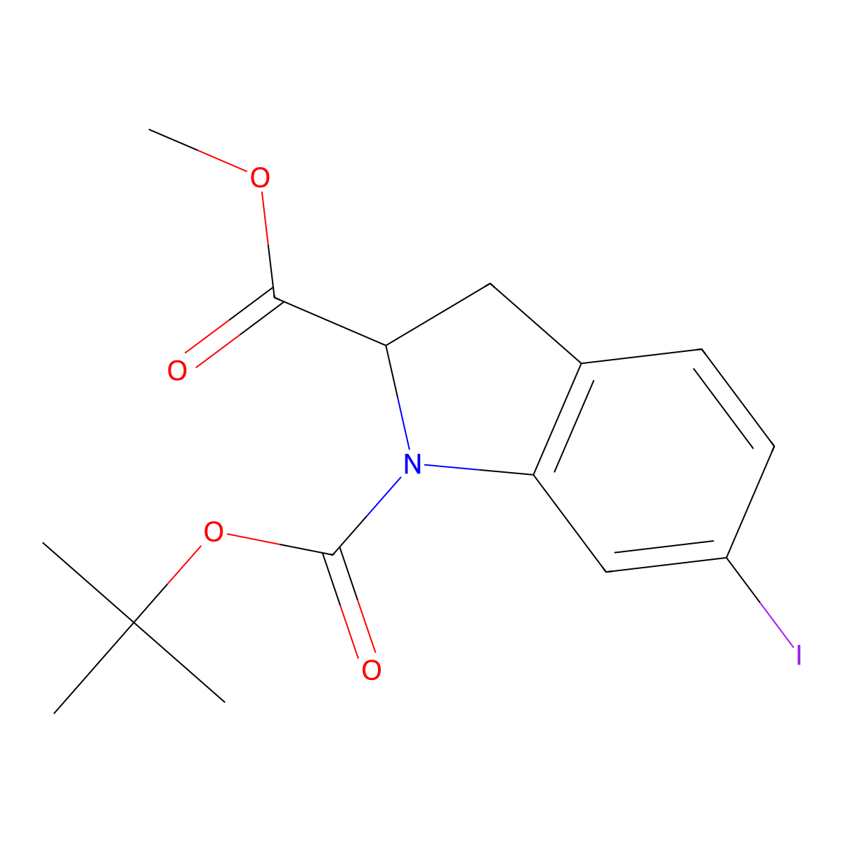 1-tert-Butyl 2-methyl 6-iodoindoline-1,2-dicarboxylate molecular structure, CAS 1255098-64-6