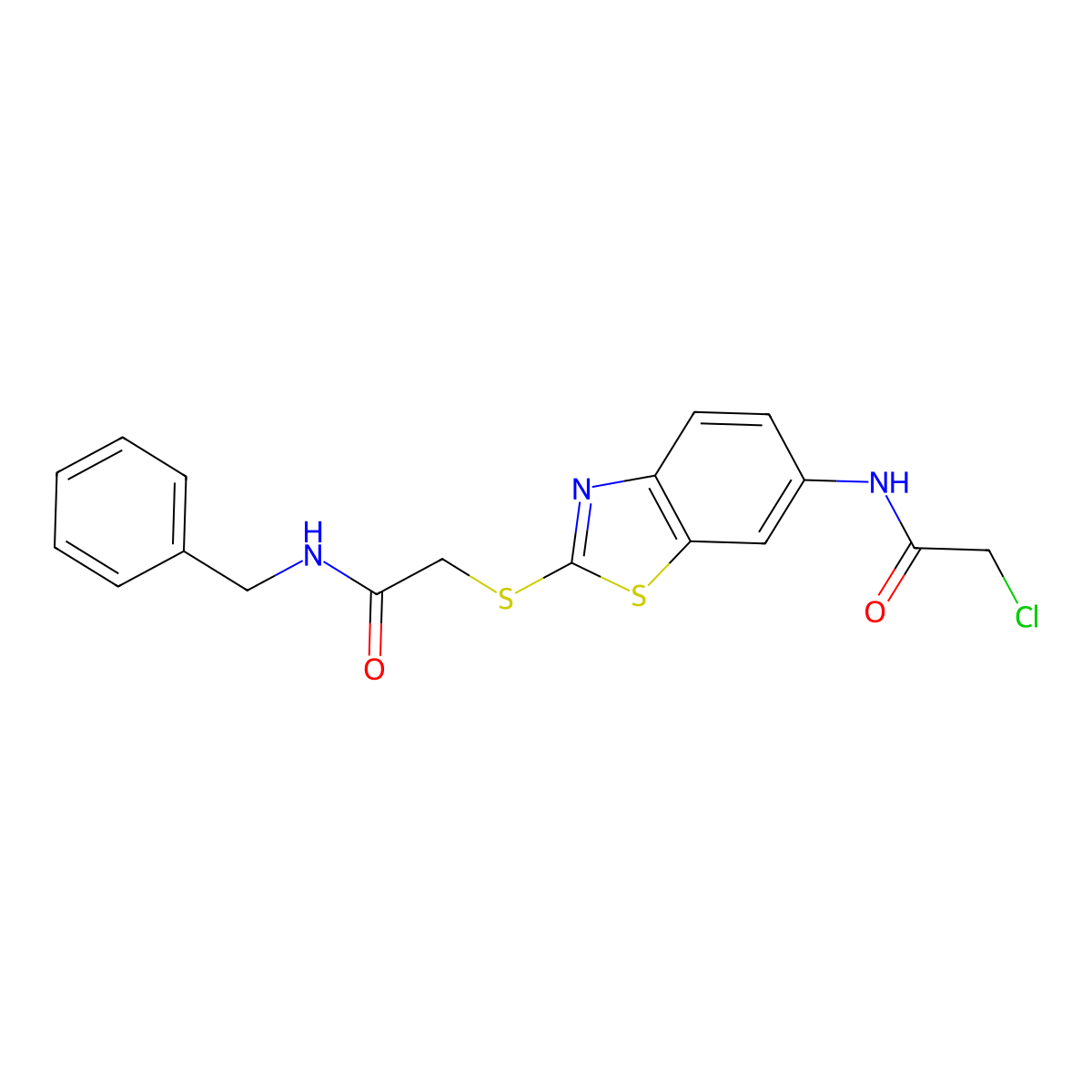 N-benzyl-2-[[6-[(2-chloroacetyl)amino]-1,3-benzothiazol-2-yl]sulfanyl]acetamide molecular structure, CAS 1255099-06-9