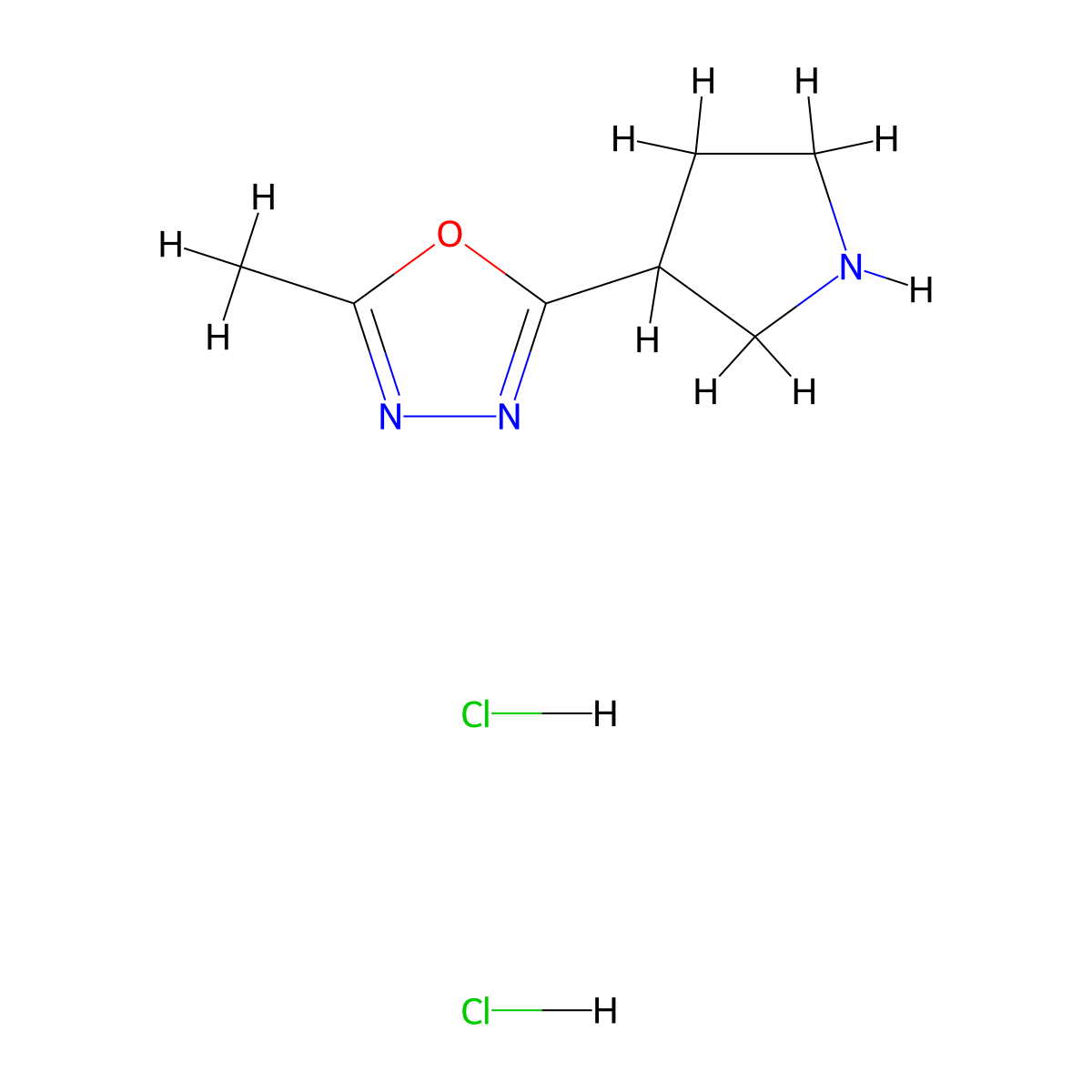 2-Methyl-5-(pyrrolidin-3-yl)-1,3,4-oxadiazole dihydrochloride molecular structure, CAS 1255099-29-6