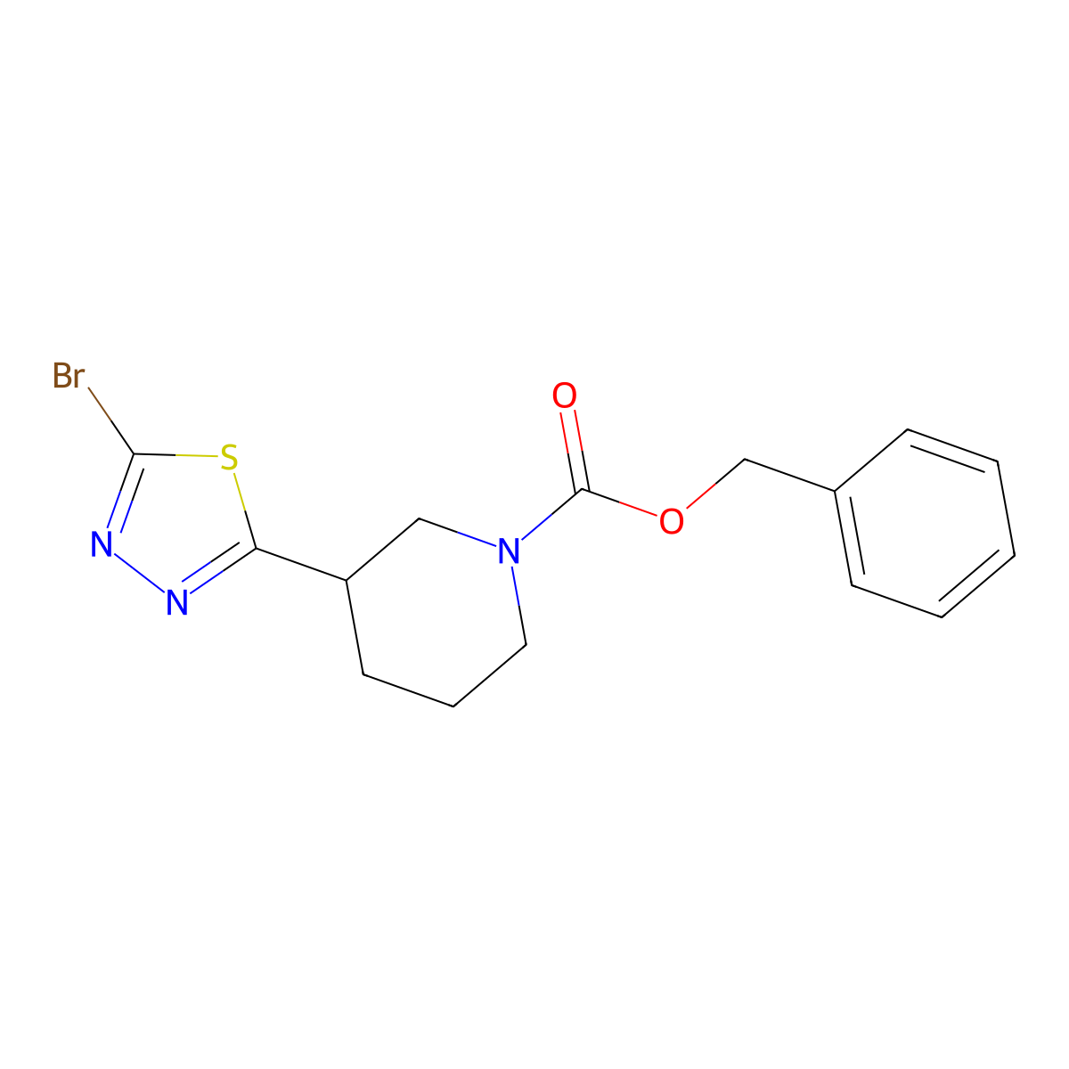 Benzyl 3-(5-bromo-1,3,4-thiadiazol-2-yl)piperidine-1-carboxylate molecular structure, CAS 1255099-35-4