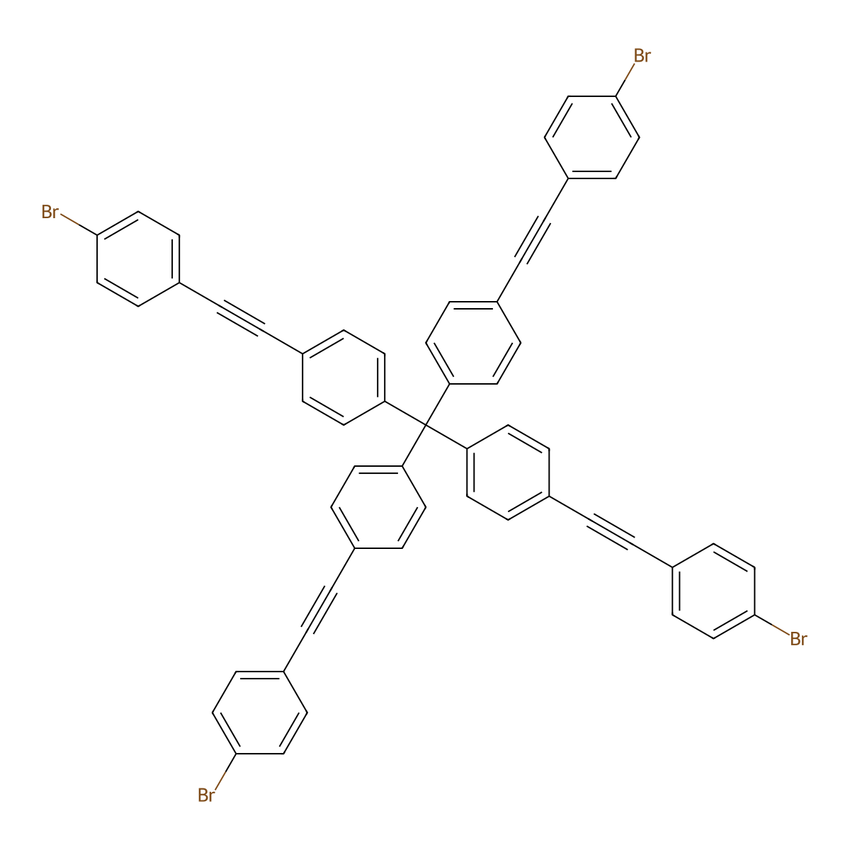 Tetrakis(4-((4-bromophenyl)ethynyl)phenyl)methane molecular structure, CAS 1255099-65-0