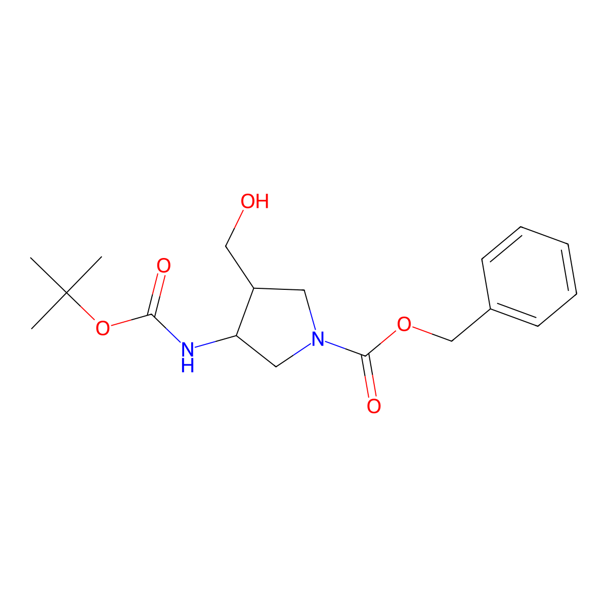 Benzyl 3-((tert-butoxycarbonyl)amino)-4-(hydroxymethyl)pyrrolidine-1-carboxylate molecular structure, CAS 1255099-67-2