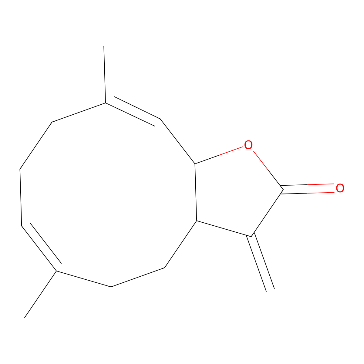 (3aS,6Z,10Z,11aR)-6,10-dimethyl-3-methylidene-3a,4,5,8,9,11a-hexahydrocyclodeca[b]furan-2-one molecular structure, CAS 125514-73-0