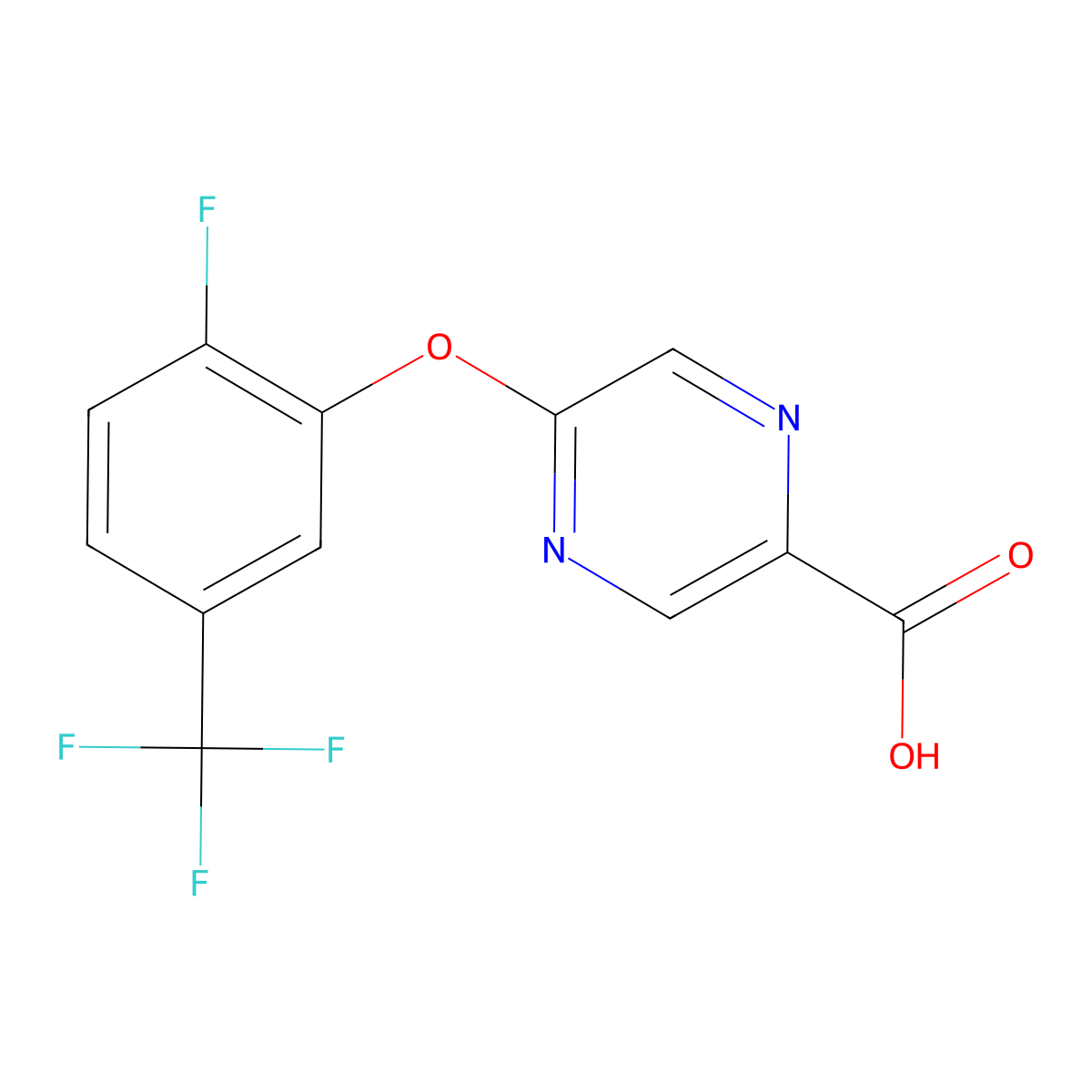 5-[2-Fluoro-5-(trifluoromethyl)phenoxy]pyrazine-2-carboxylic acid molecular structure, CAS 1255146-91-8