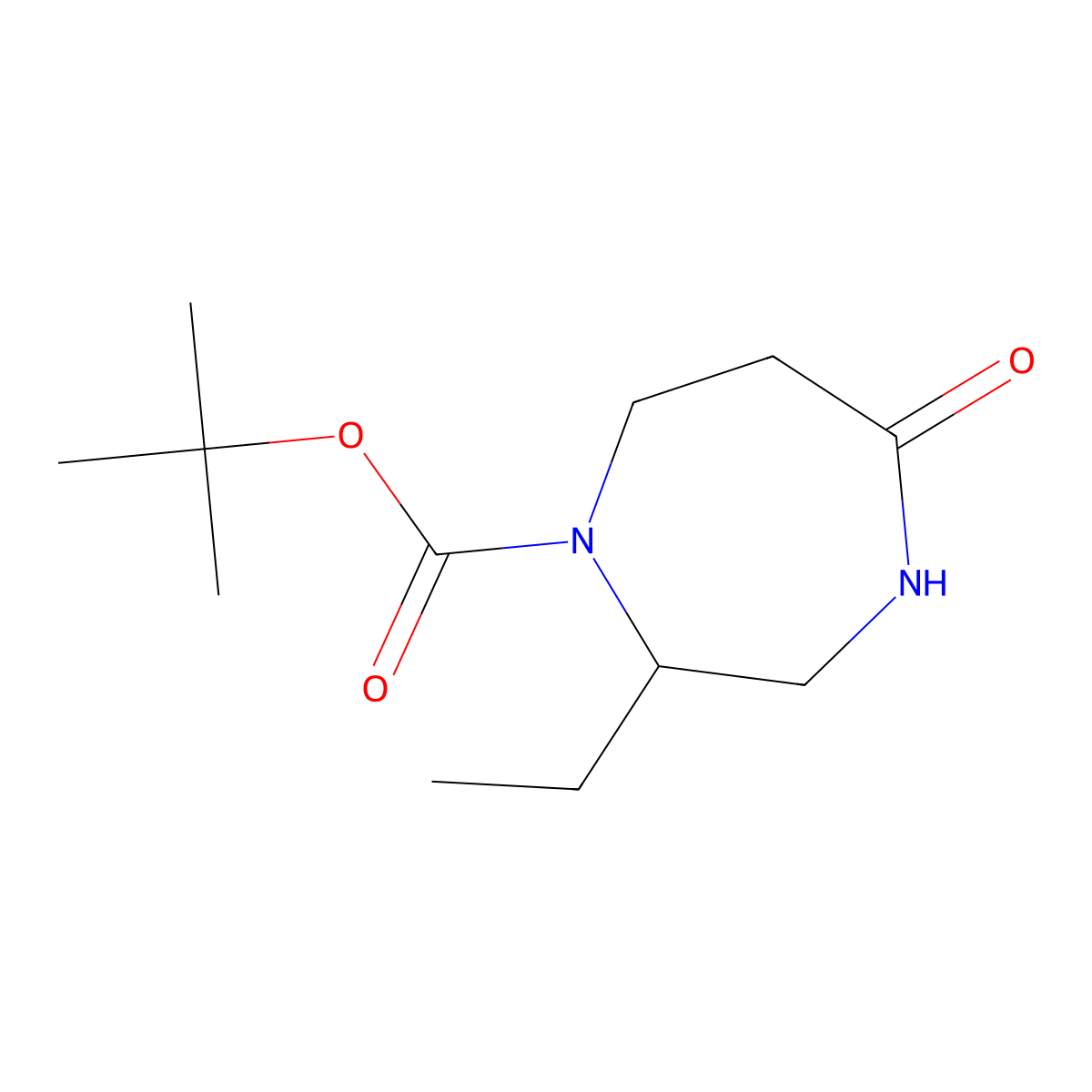 Tert-butyl 2-ethyl-5-oxo-1,4-diazepane-1-carboxylate molecular structure, CAS 1255147-08-0