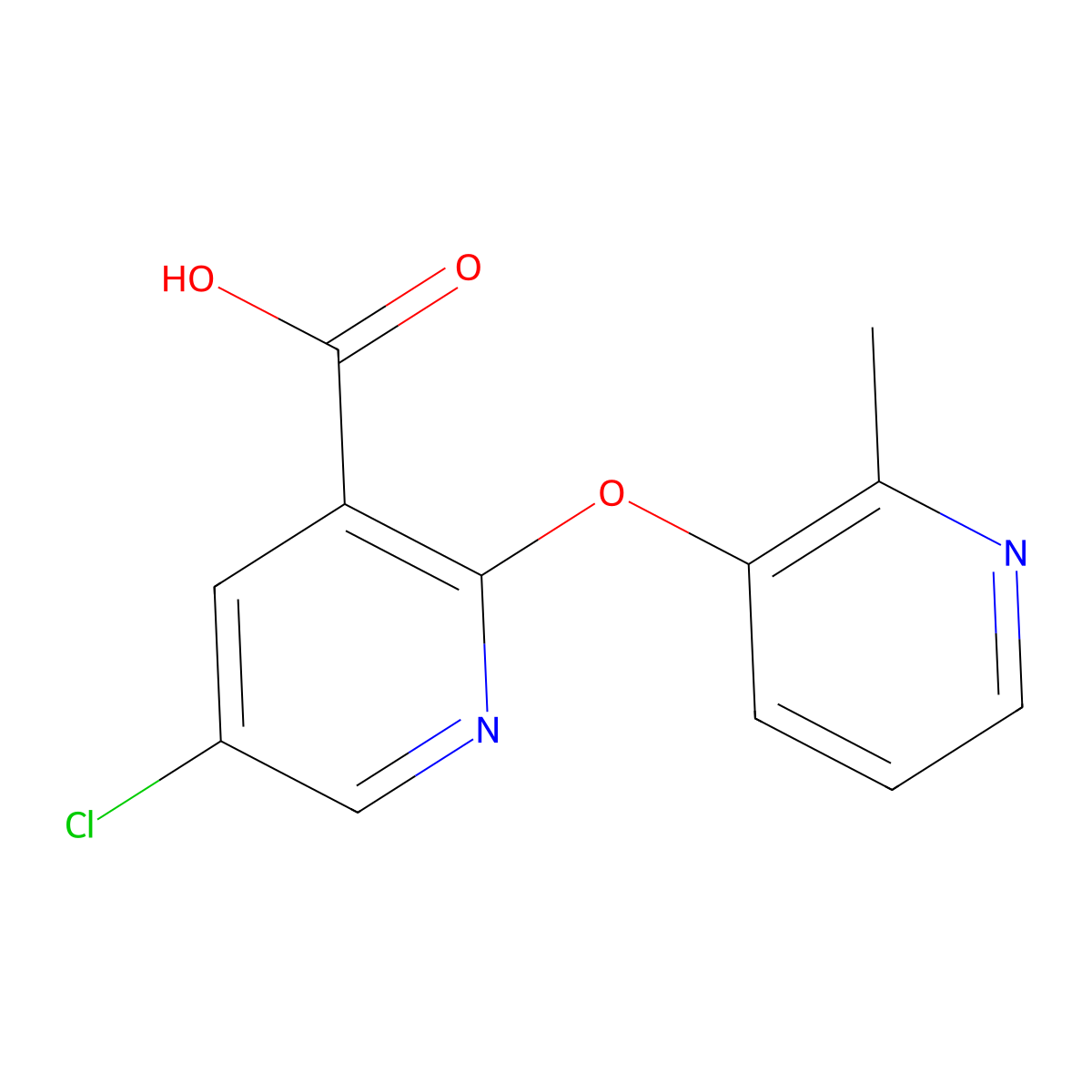 5-Chloro-2-[(2-methylpyridin-3-yl)oxy]nicotinic acid molecular structure, CAS 1255147-31-9